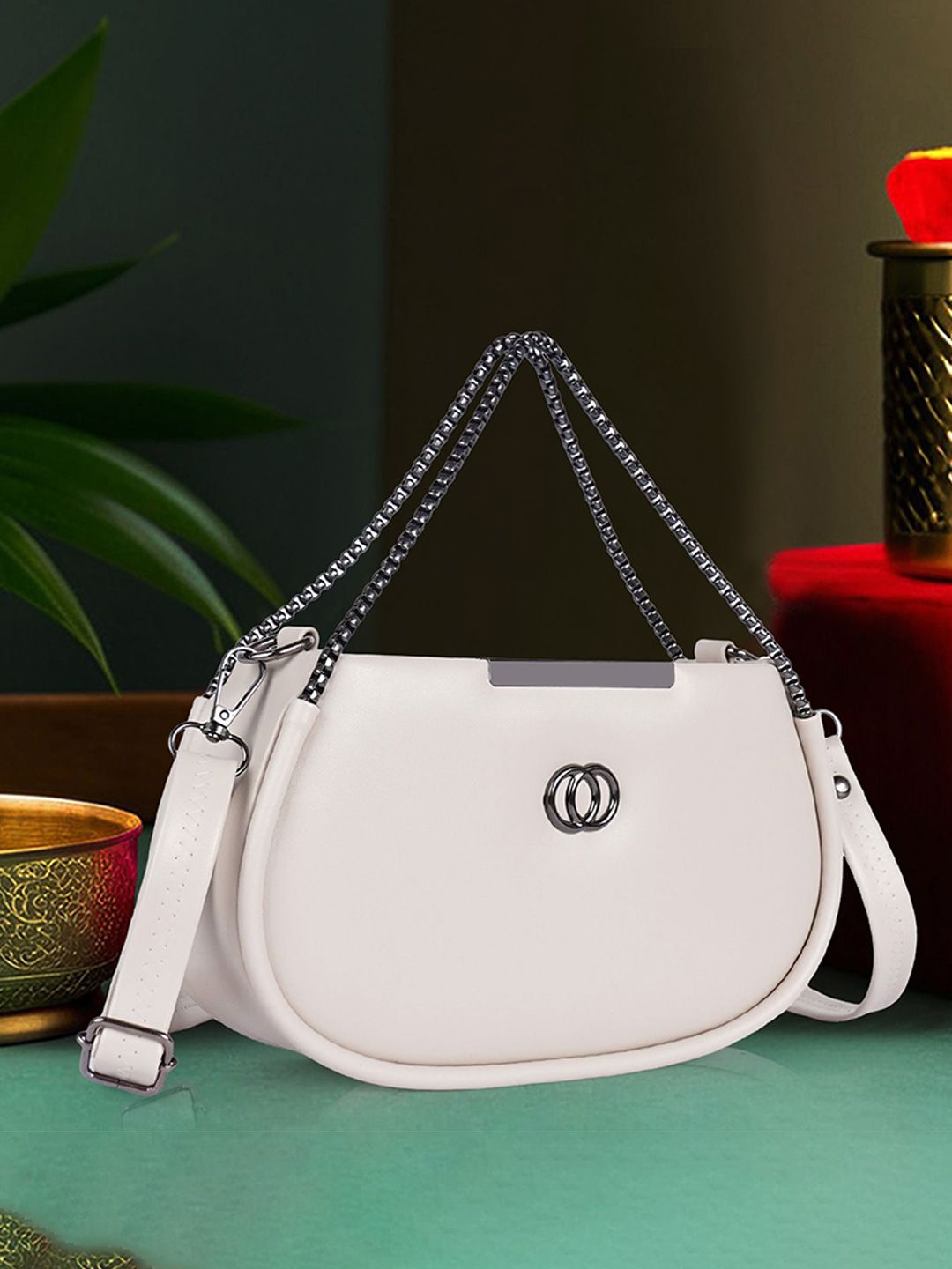 FOMMIL Solid Synthetic Leather Structured Sling Bag