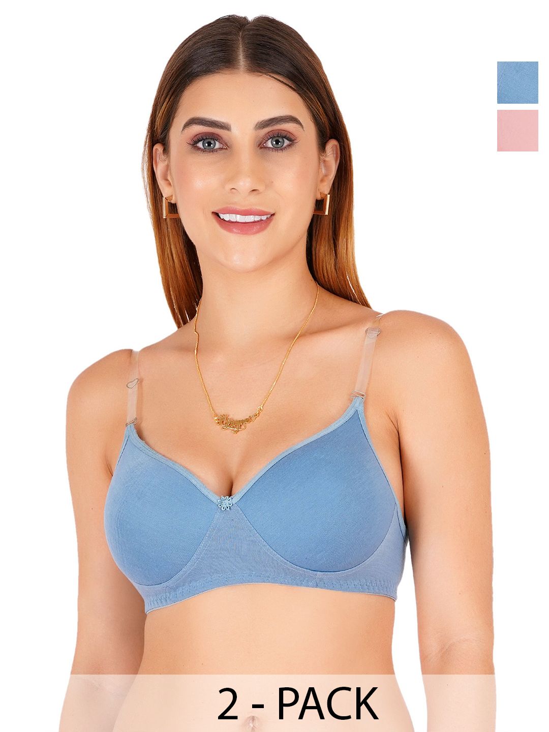 Liigne Pack Of 2 Full Coverage Lightly Padded Bra With Transparent Strap