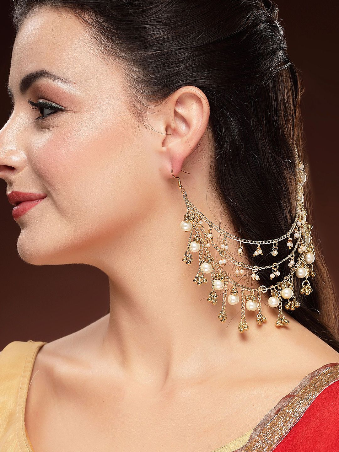 KARATCART Gold-Plated Drop Pearl Earrings