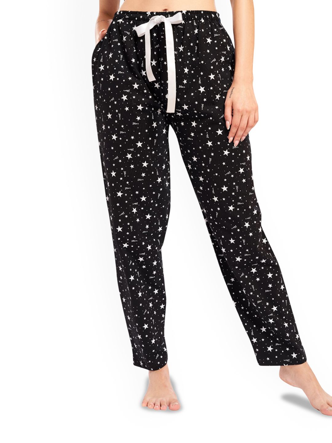 WEET Women Star Printed Cotton Mid-Rise Lounge Pants