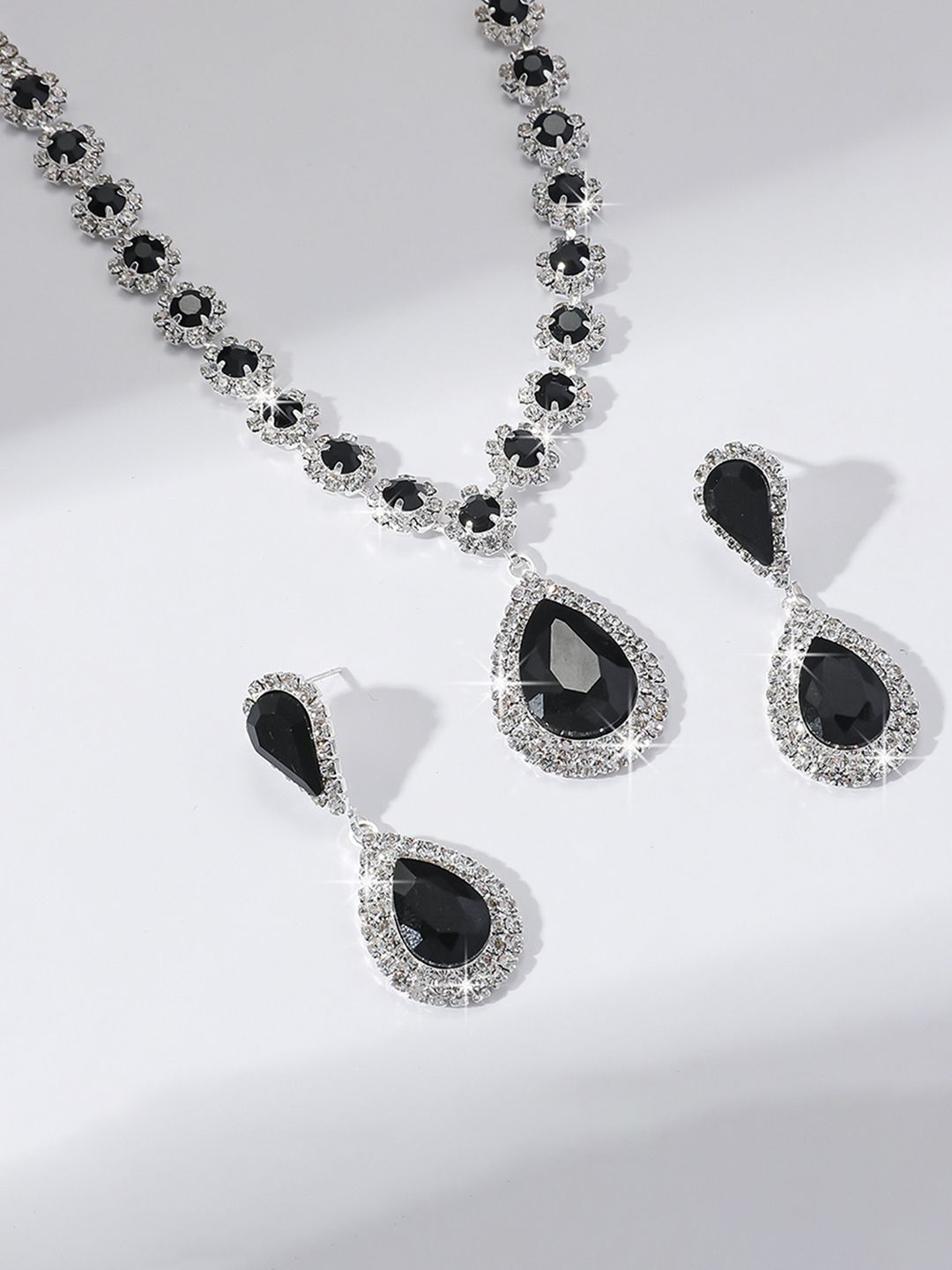 Buy Peora Silver Plated CZ & Crystal Studded Teardrop Necklace With Drop Earrings -  - Accessories for Women