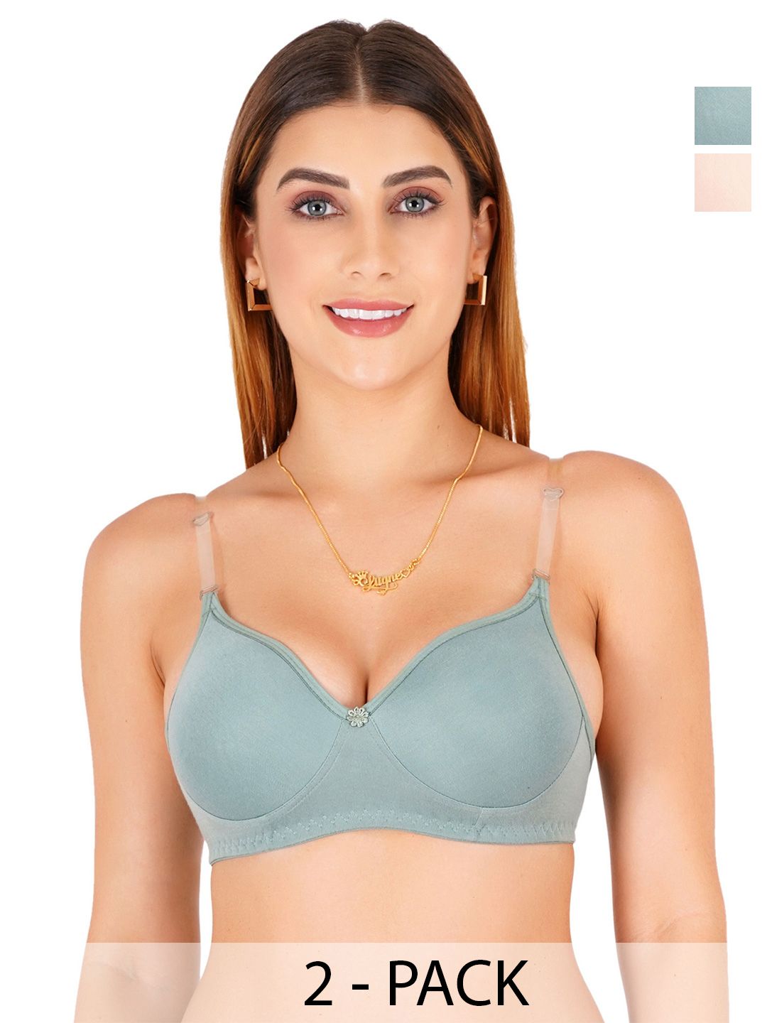 Liigne Pack Of 2 Full Coverage Lightly Padded T-shirt Bra with Transparent Strap