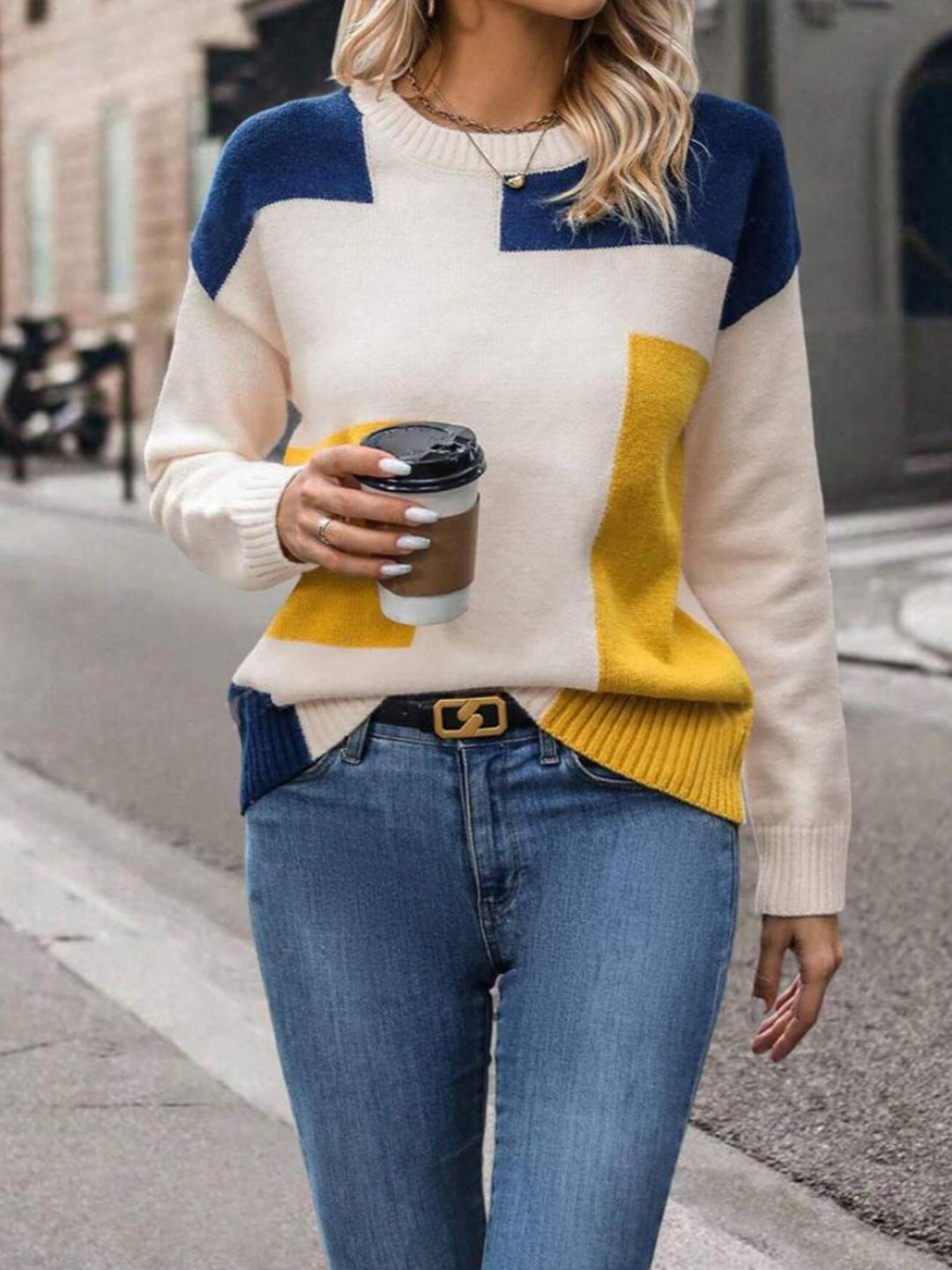 Mast & Harbour Women Colourblocked Round Neck Pullover