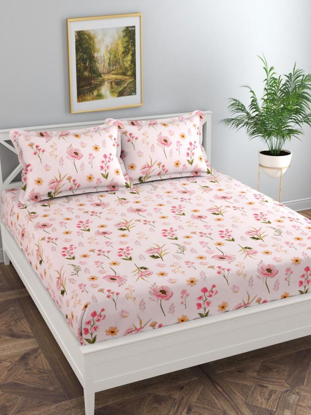 Buy Florida Pink & Yellow 130 TC Floral Printed King Bedsheet   1.82 M X 1.98 M -  - Home for Unisex