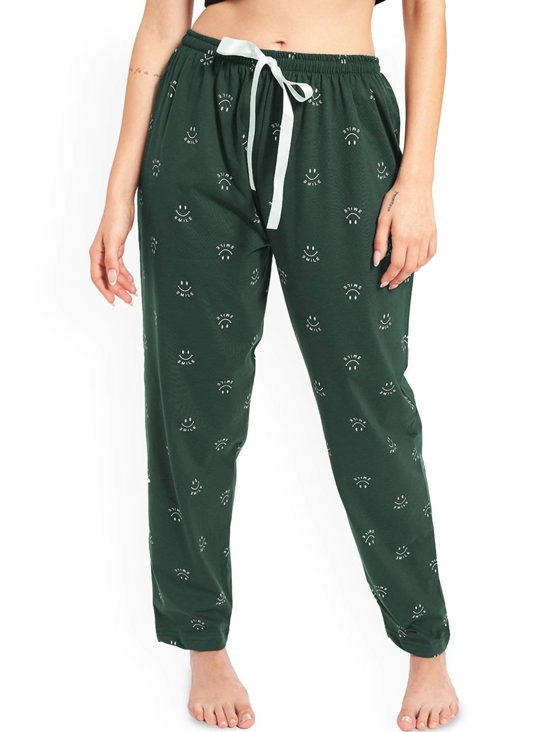 WEET Women Printed Cotton Mid-Rise Lounge Pants