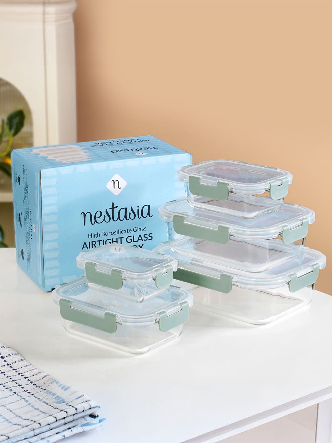 Buy Nestasia Unisex Transparent 5 Pieces Airtight Food Storage Borosilicate Glass Containers -  - Home for Unisex