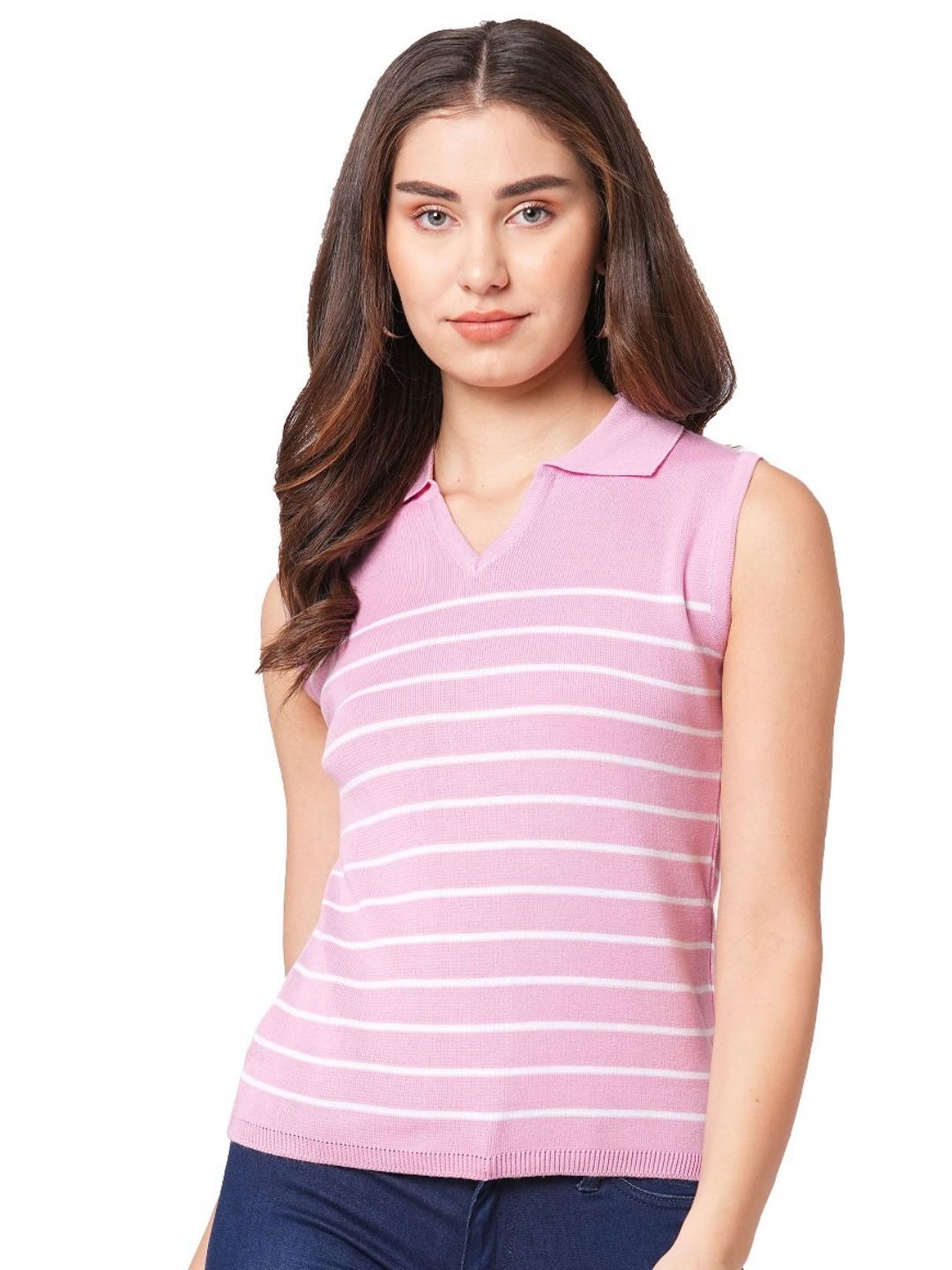 G0-4 IT Striped Sleeveless Polo Collar T-shirt