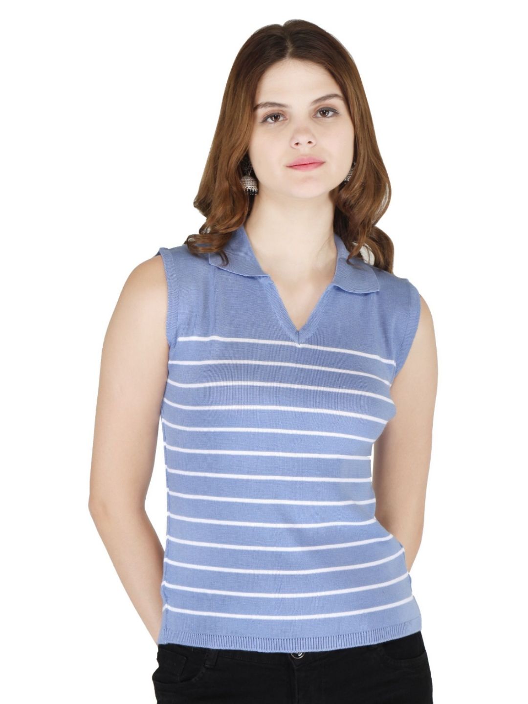 G0-4 IT Striped Sleeveless Polo Collar T-shirt