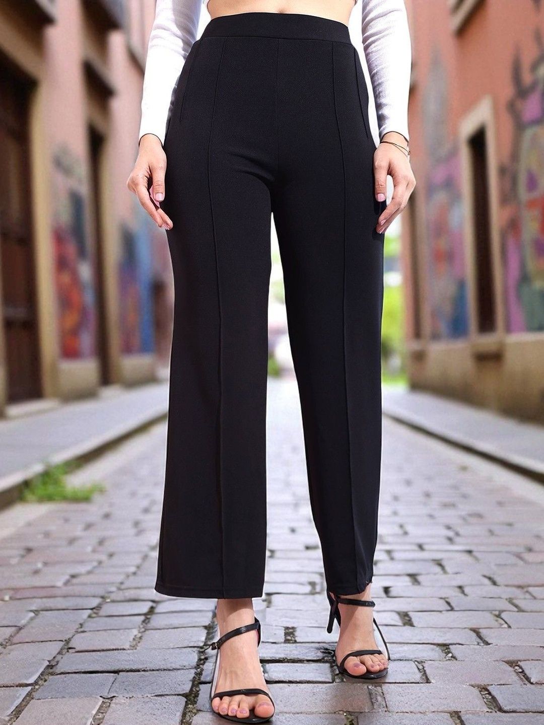 Buy CORSICA Women Black Relaxed Fit Polyester Regular Trousers - Trousers  for Women 36621005