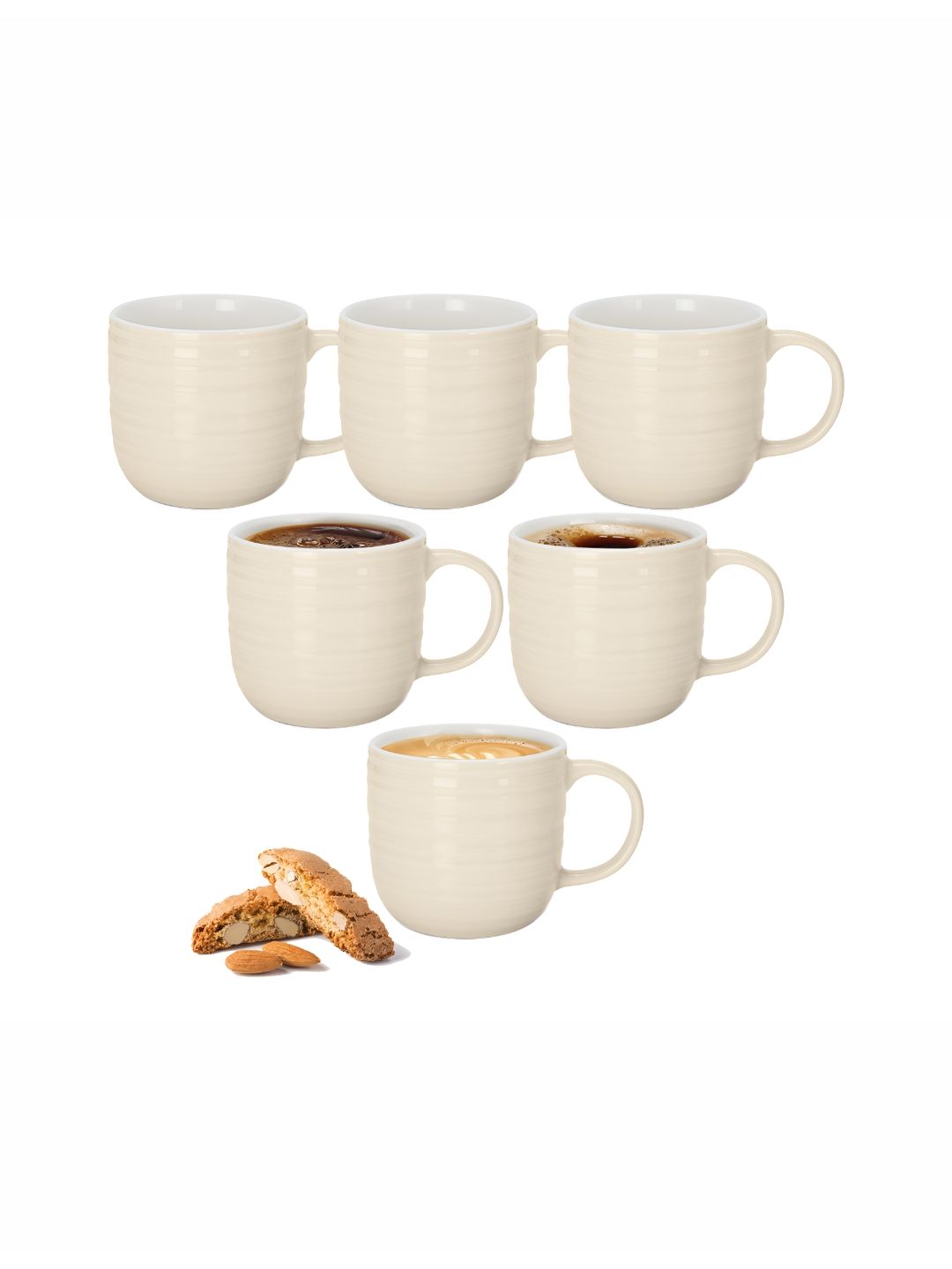 Treo Cove Beige Ceramic Microwave Safe Coffee Tea Mug Set Food Grade 200 ml