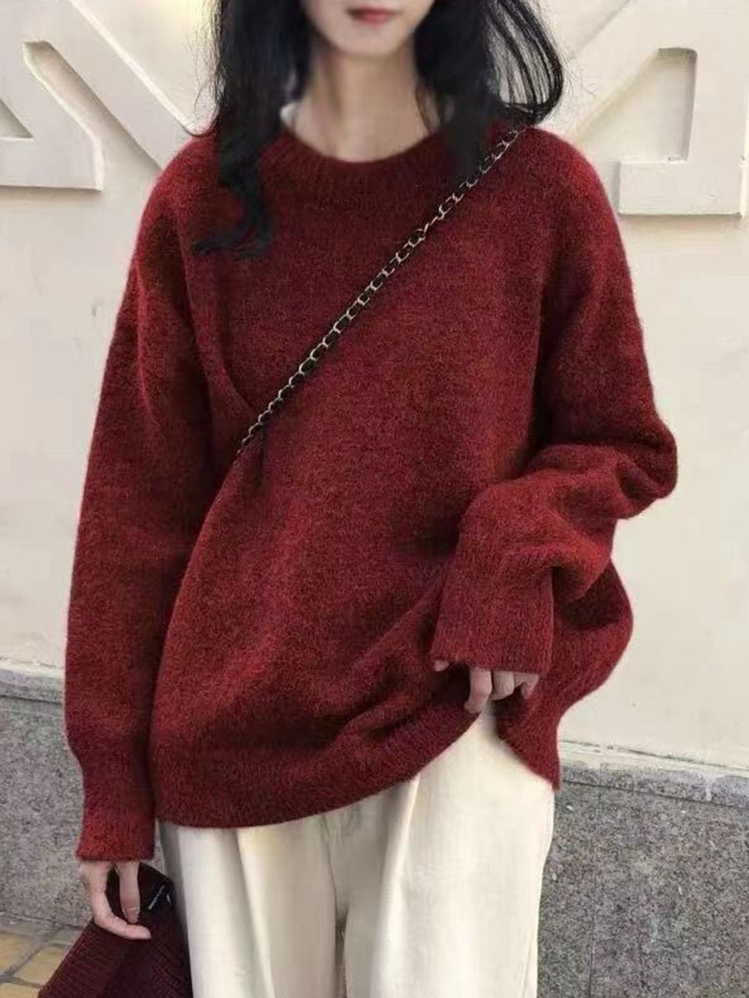 bebe Round Neck Longline Pullover Sweaters