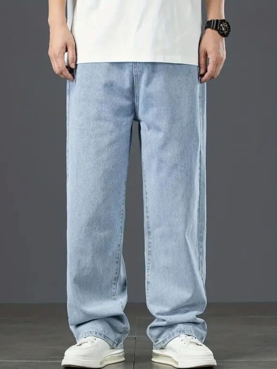 MaverIQ Men Classic Mid-Rise Light Fade Baggy Stretchable Jeans