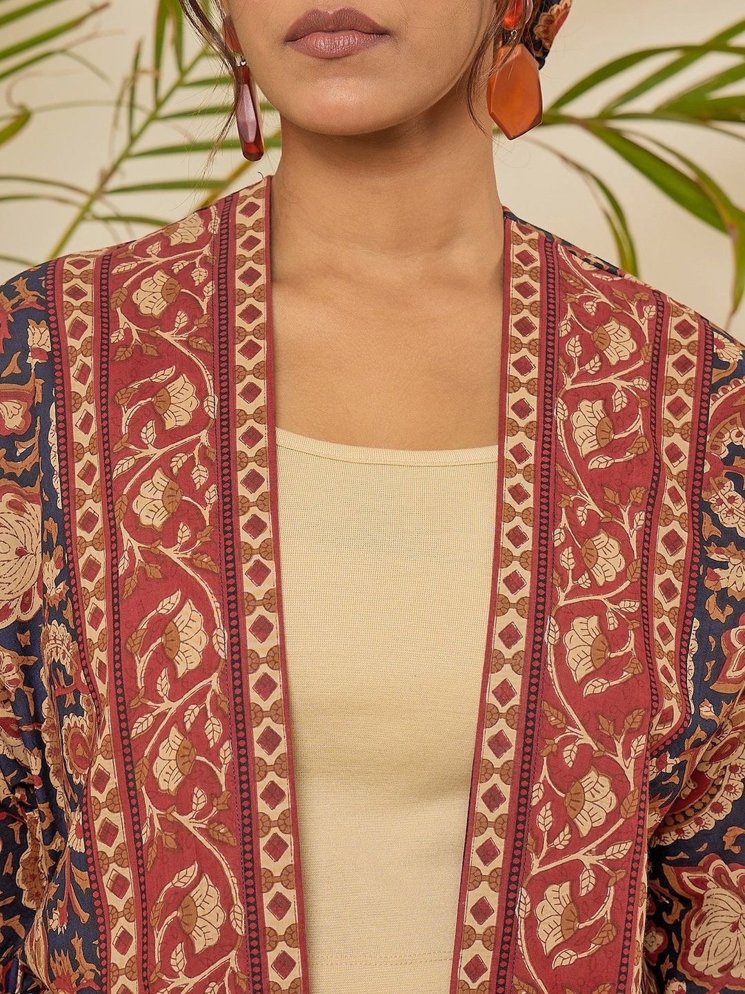 Floral Printed Round Neck Pure Cotton Shrug With Shorts 6