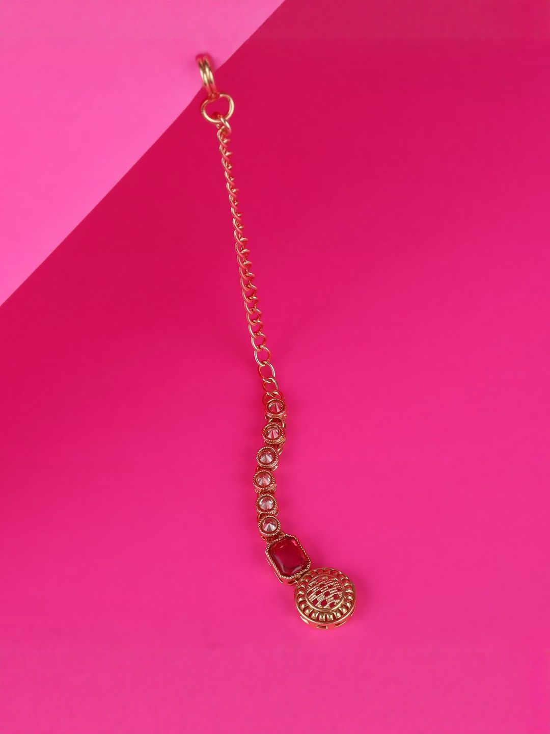 SALONI FASHION JEWELLERY Gold-Plated Crystals Studded Maang Tikka Head Jewellery