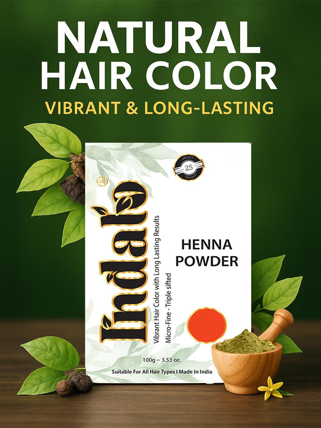 INDALO Natural Hair Colour Henna for Conditioning Hair Growth with No Ammonia 100g