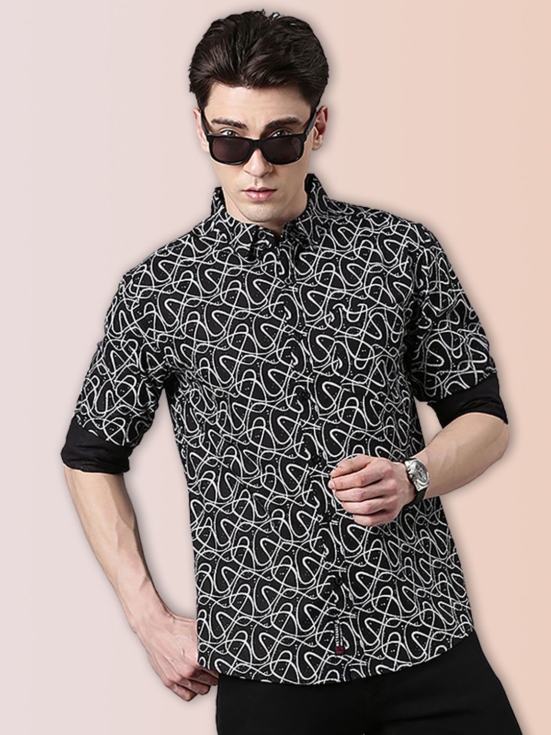 Broon Abstract Printed Regular Fit Casual Shirt