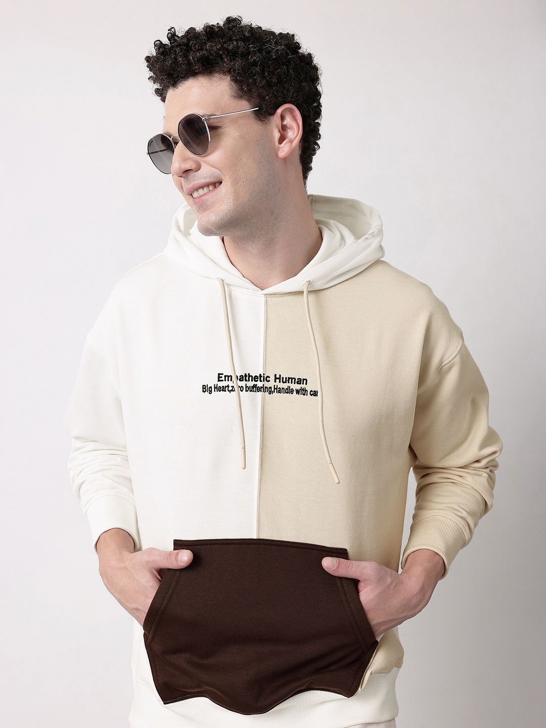Mast & Harbour Hooded Colourblocked Embroidered Sweatshirt