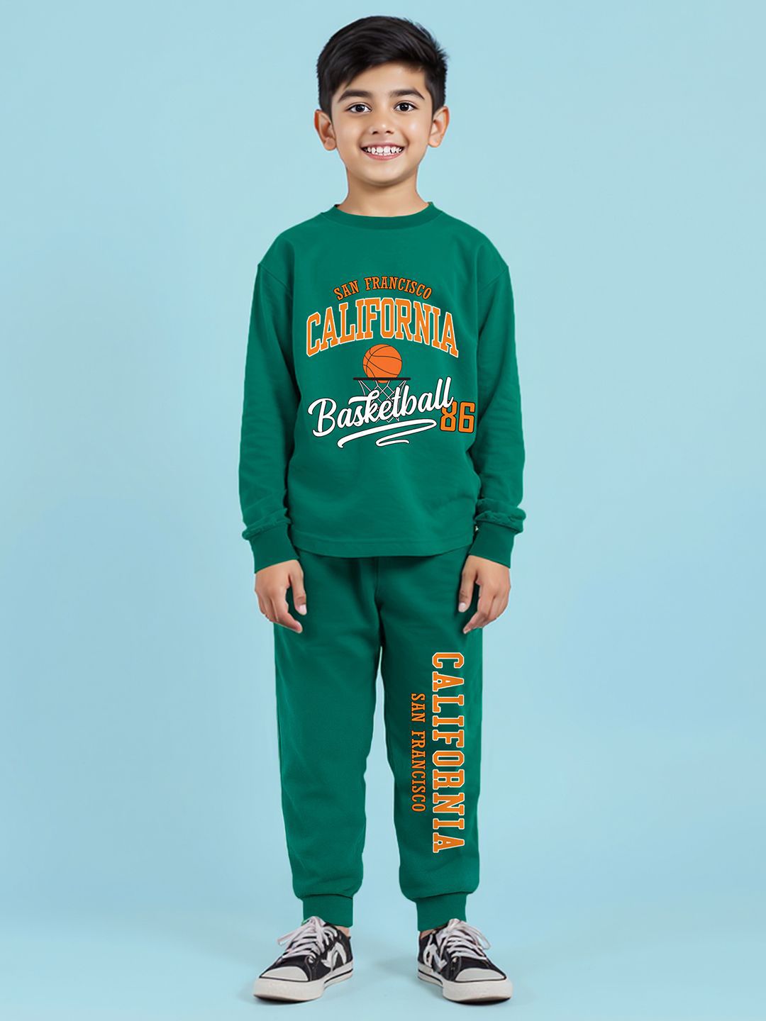 YK X Trampoline Boys Graphic Printed Round Neck T-shirt With Jogger