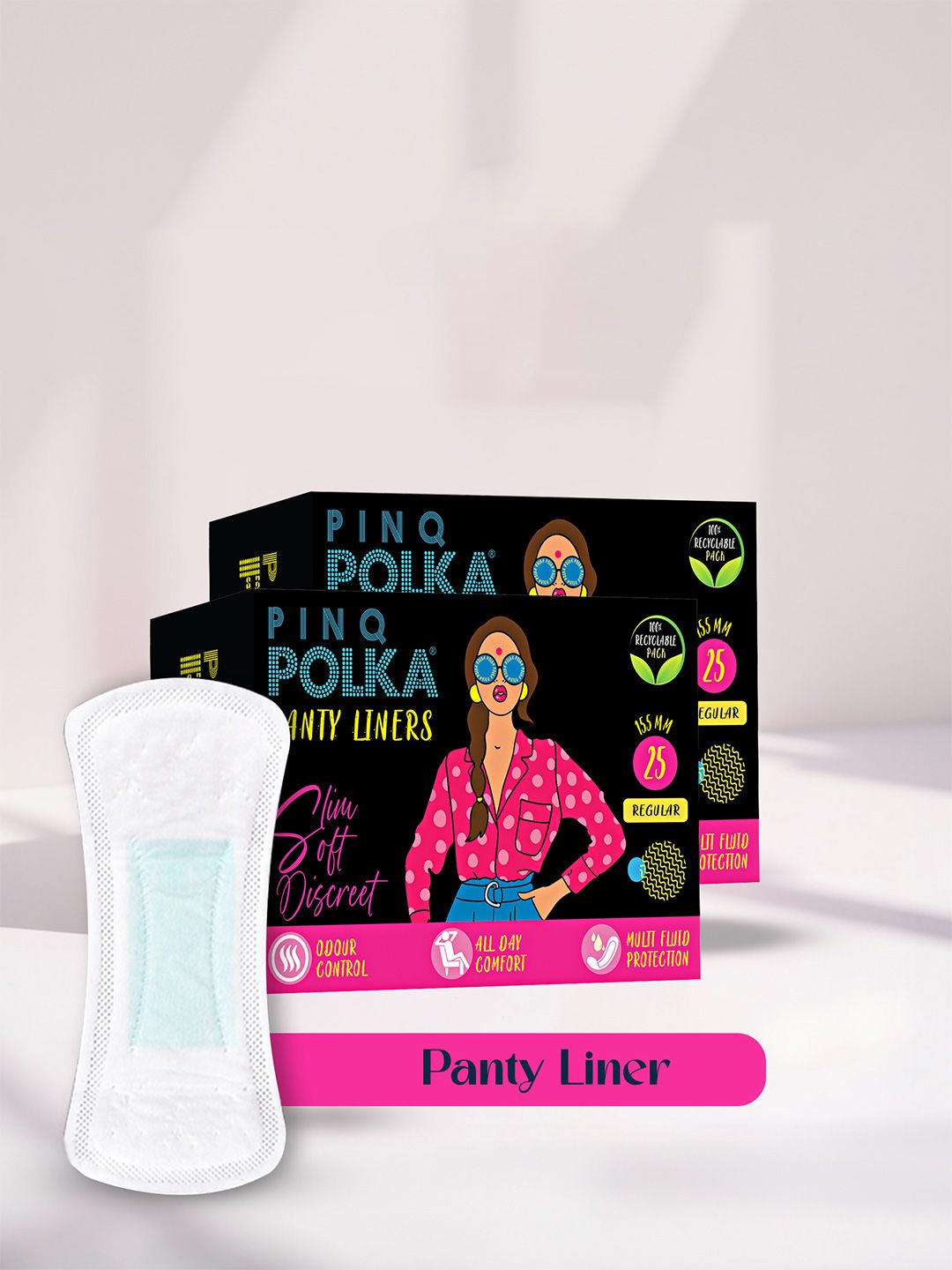 PINQ POLKA Set of 2 Premium Organic Ultra Thin Regular Pantyliners - 25 Pcs Each