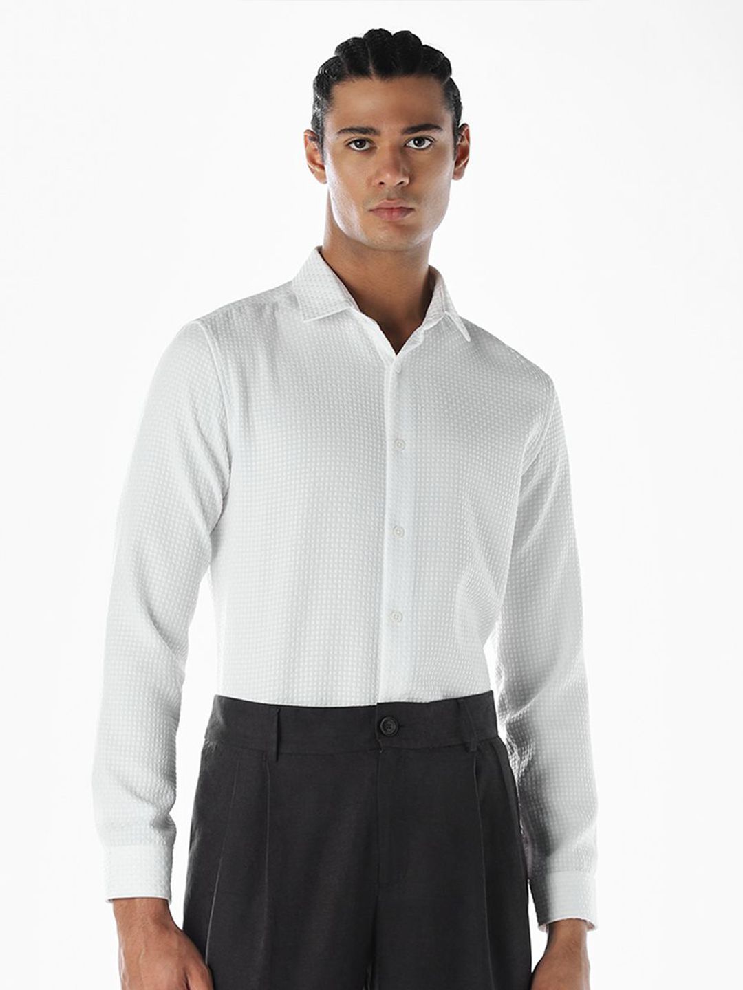 Jack & Jones Men Textured Spread Collar Casual Shirt