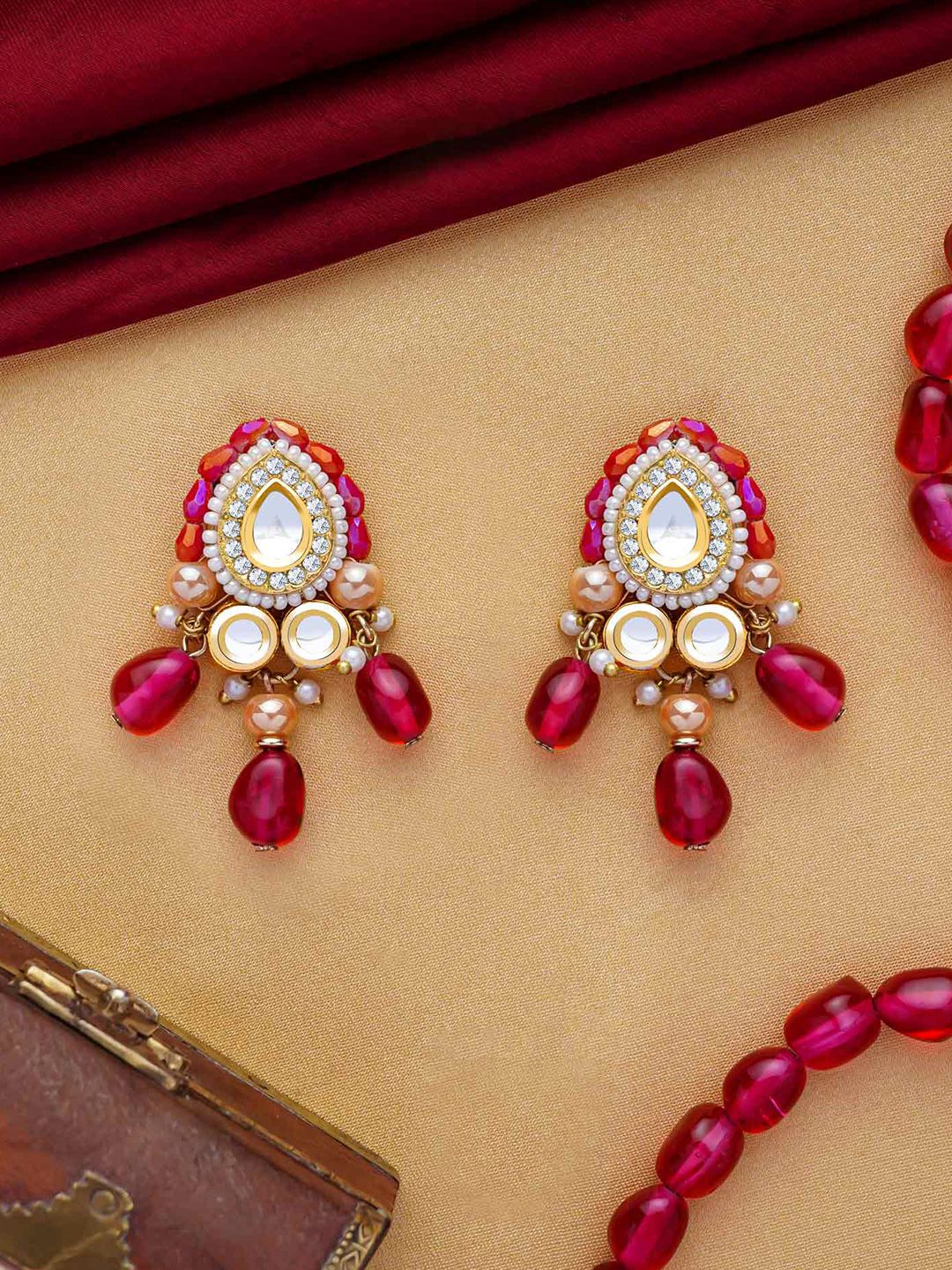 Buy EVERSTYLISH Artificial Stones Studded & Beaded Geometric Drop  Earrings -  - Accessories for Women