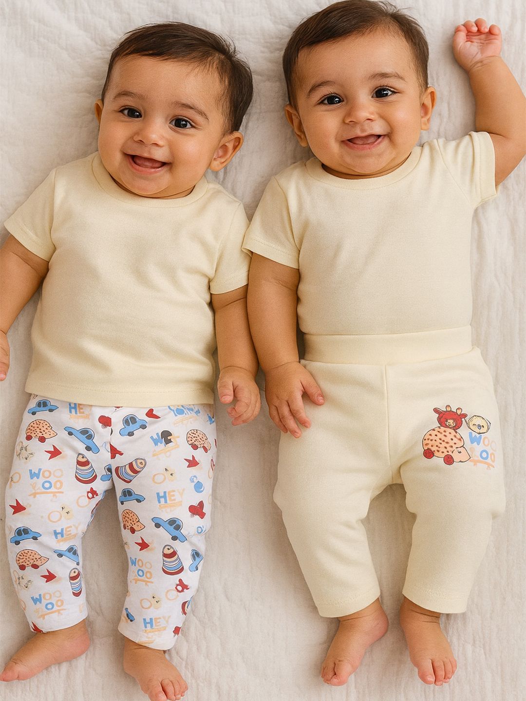MeeMee Infants Pack Of 2 Printed Cotton Ankle Leggings