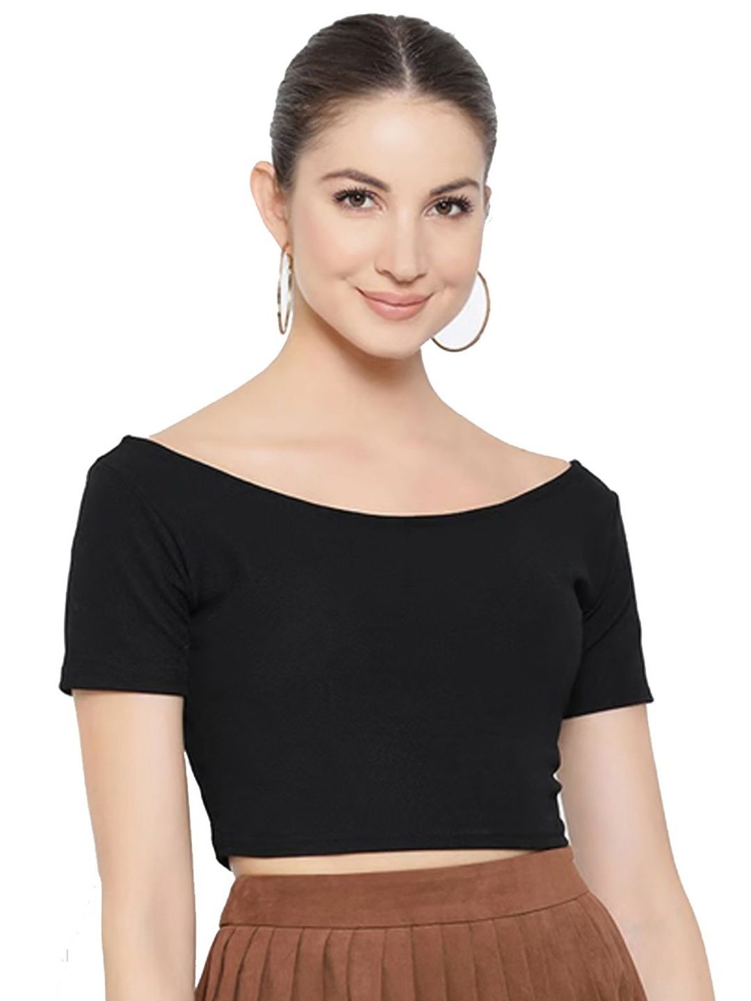 Stars and You Short Sleeves Boat Neck Cotton Fitted Crop top