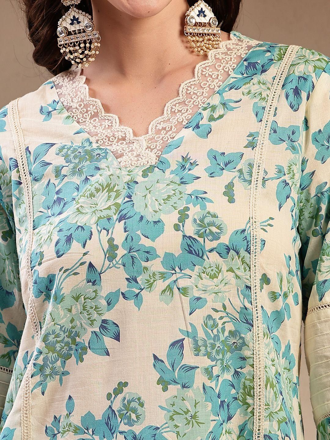 Women Printed V-Neck Cotton Tunic and Trousers Co-Ords 3