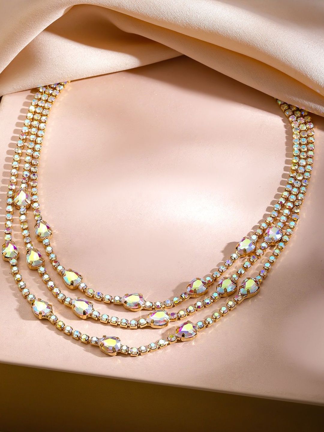 Rubans 18K Gold-Plated Multilayer Crystal Beaded & Cubic Zirconia Stone Statement Necklace