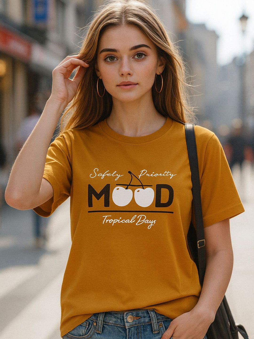 Fabflee Women Cotton Graphic Printed Round Neck Casual T-shirt