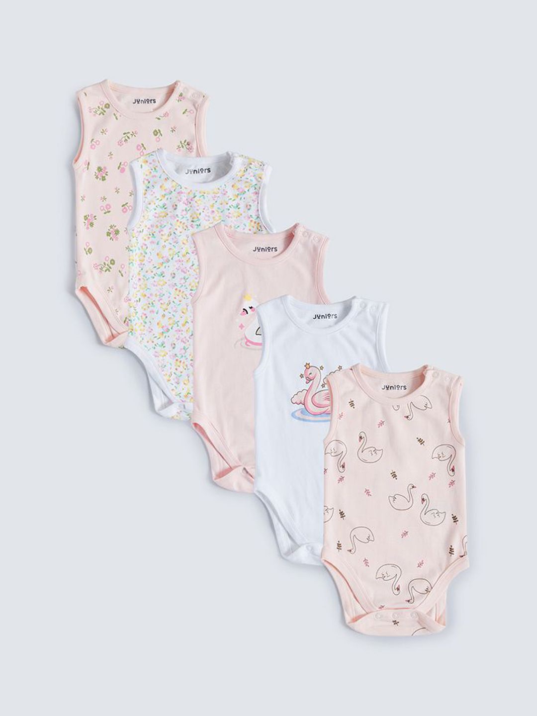 Juniors by Babyshop Infant Girls Pack Of 5 Printed Sleeveless Bodysuit
