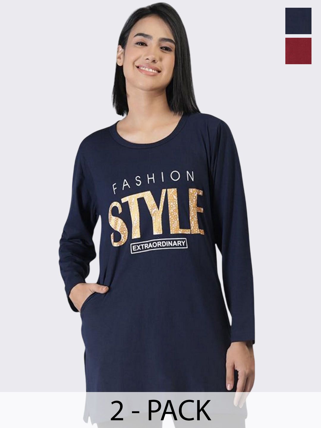 Duchess Women Pack Of 2 Printed Round Neck Breathable Lounge Tshirts