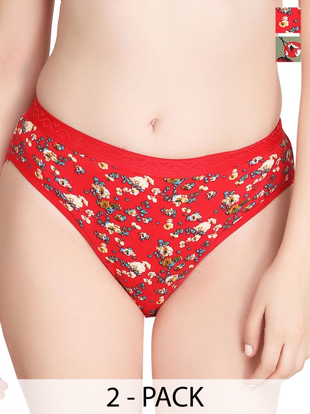 Liigne  Women Pack Of 2 Printed Pure Cotton Mid-Rise Basic Briefs