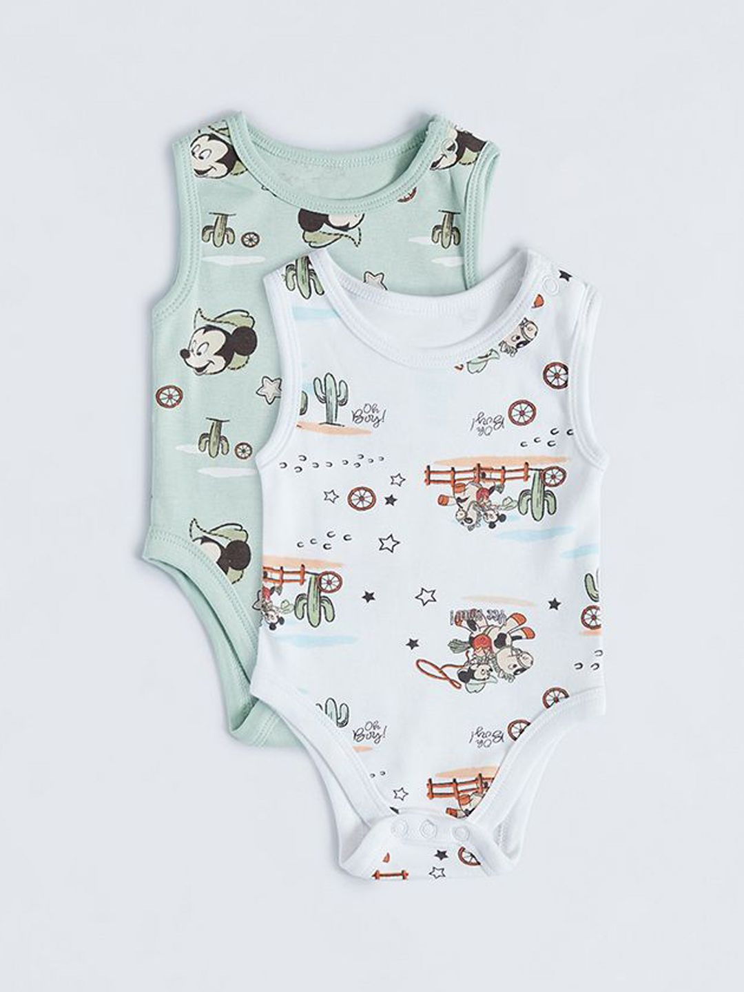 Juniors by Babyshop Infant Boys Pack Of 2 Mickey Mouse Printed Bodysuit