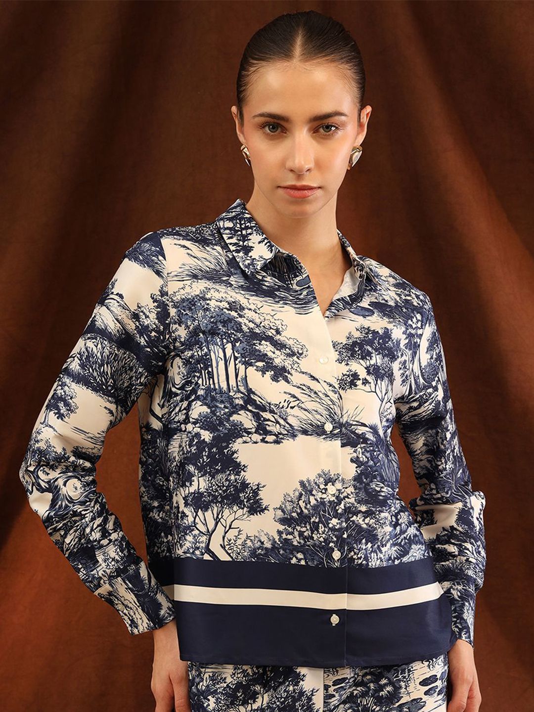 Kazo Women Relaxed Fit Floral Printed Spread Collar Party Shirt