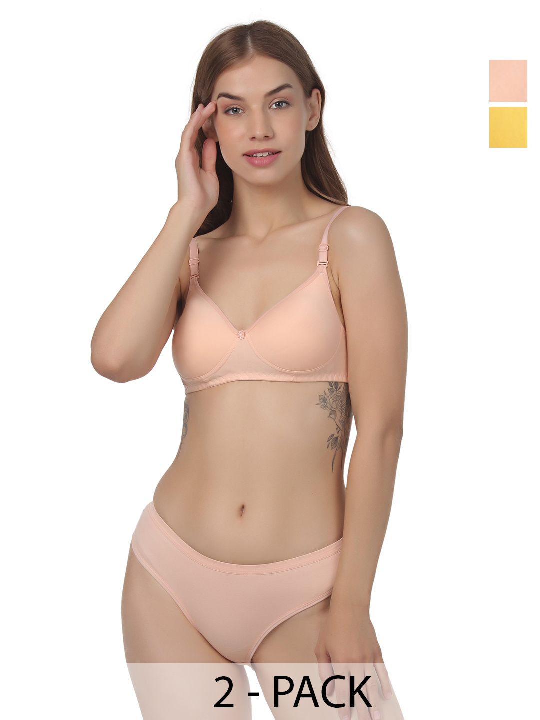 Liigne Women Pack Of 2 Everyday Padded Bra Pure Cotton Lingerie Set