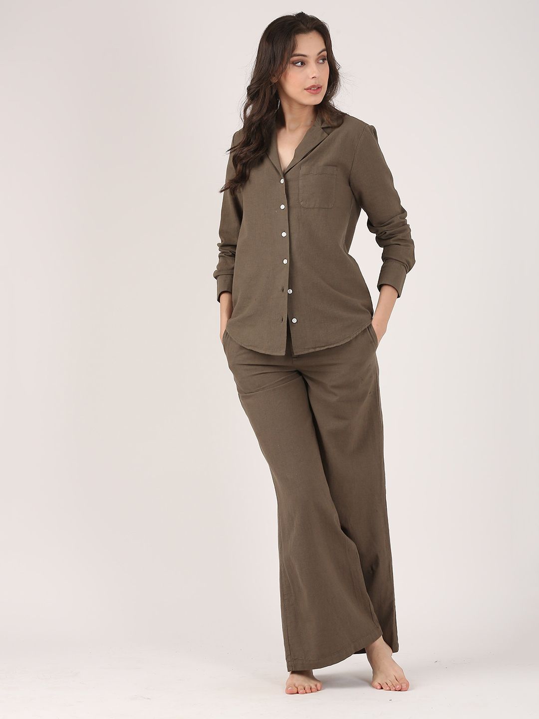 Jolene.club Olive Linen Lapel Casual Shirt