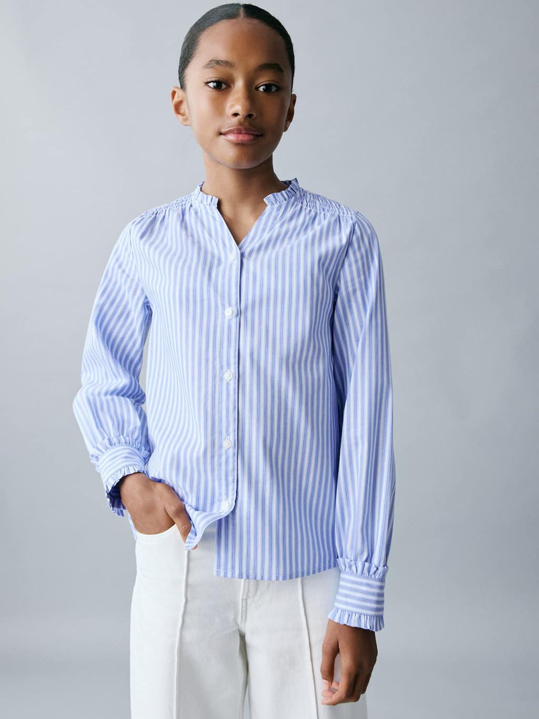 Mango Kids Girls Cotton Striped Casual Shirt