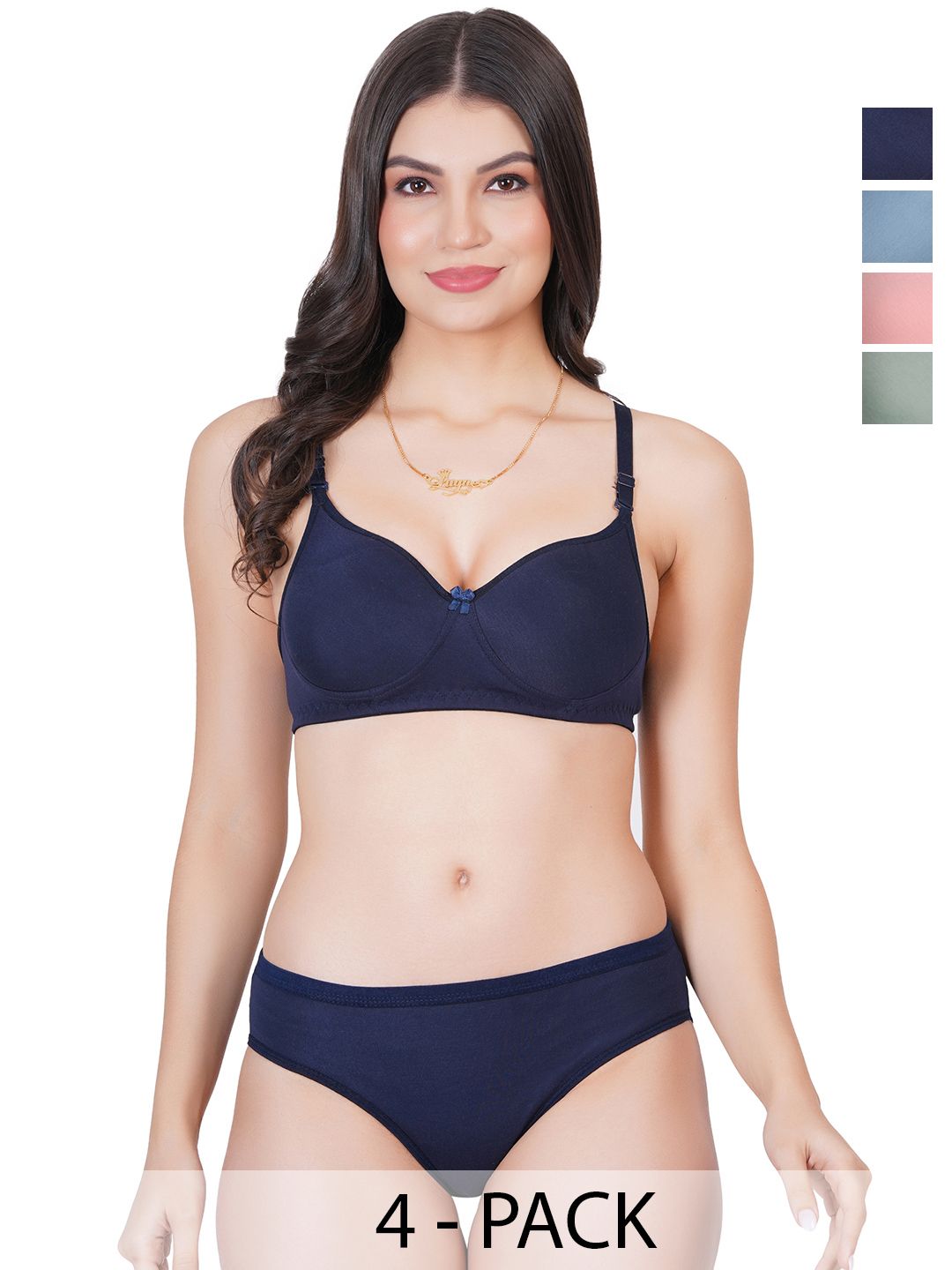 Liigne Pack Of 4 Everyday Padded Bra Pure Cotton Lingerie Set