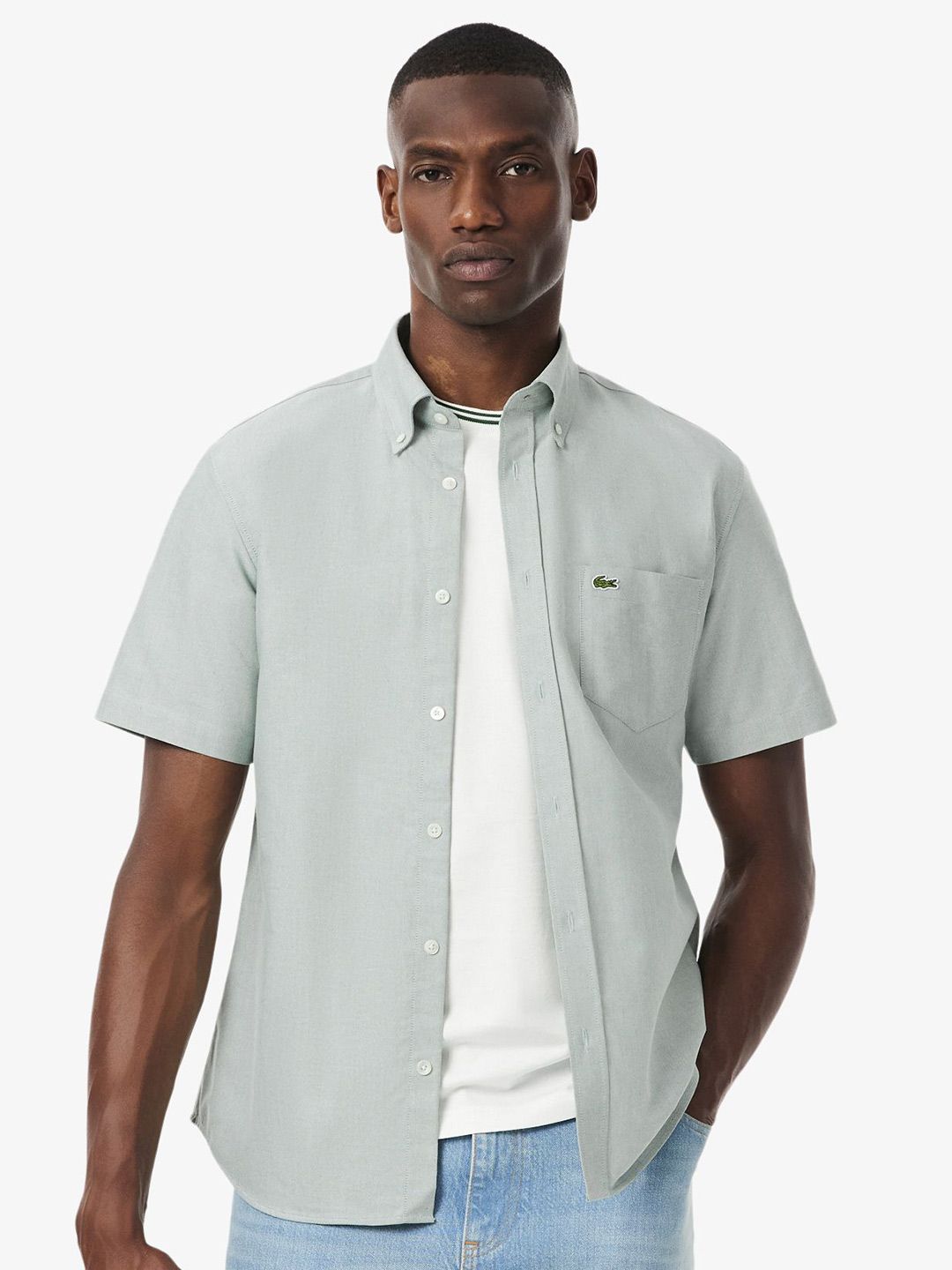 Lacoste Button-Down Collar Short Sleeves Pure Cotton Shirt