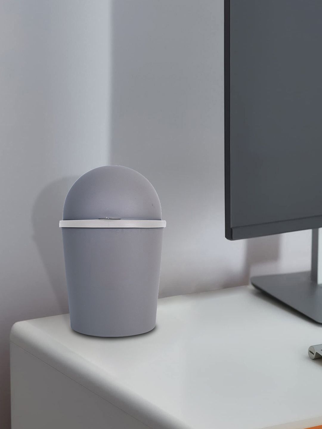 Kuber Industries Grey Swing Lid Table Dustbin