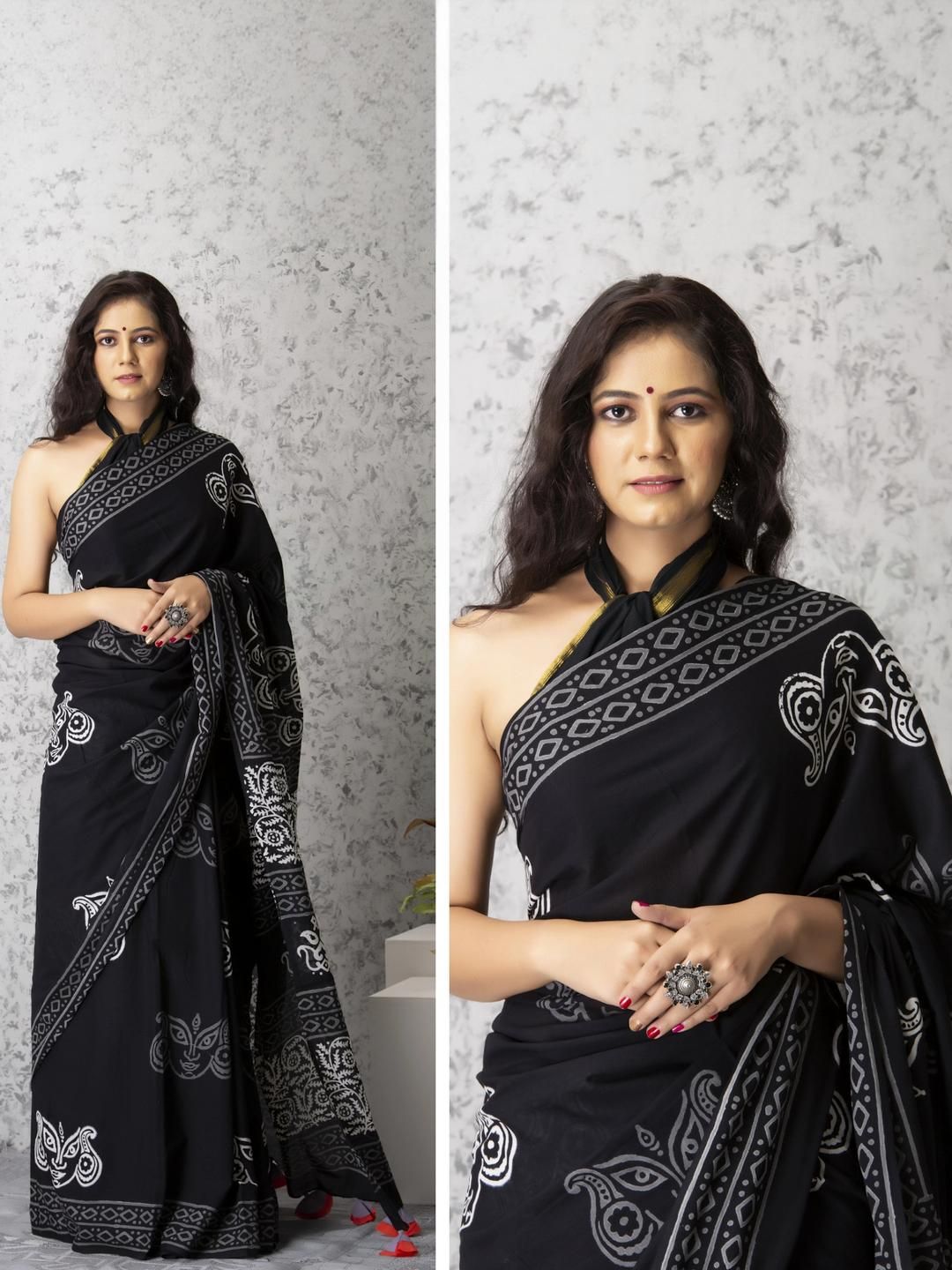 Pinkcity Trade World Black Pure Cotton Ikat Sarees