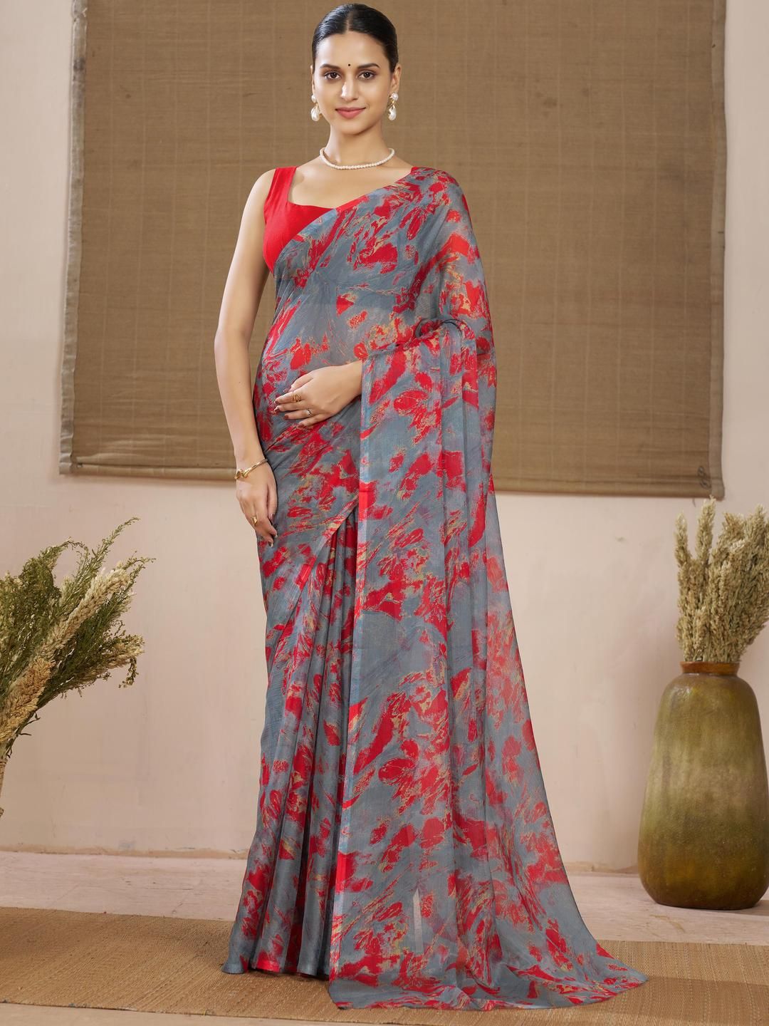 Garden Vareli Abstract Printed Pure Chiffon Sarees