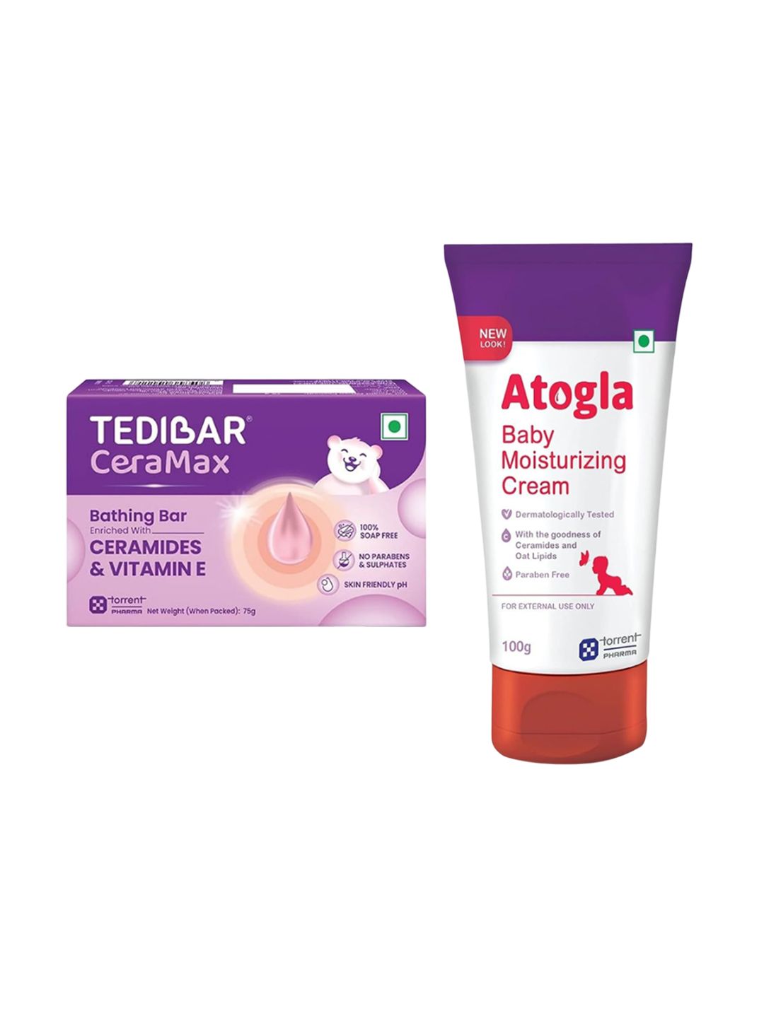 Tedibar Set Of 2 Ceramax Bathing Bar 75 g With Atogla Moisturizing Cream 100 g