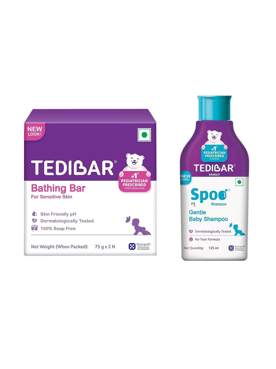 Tedibar Set Of 2 Moisturizing Bathing Bar 75 g Each With Gentle Baby Shampoo 125 ml