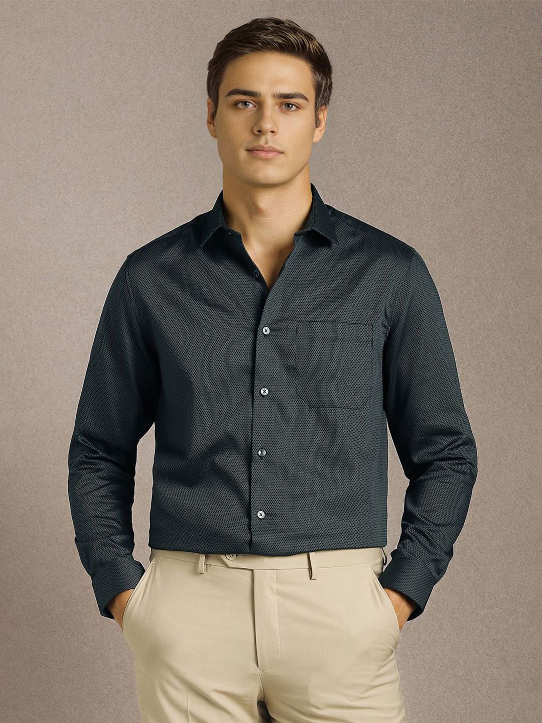 Louis Philippe Men Textured Spread Collar Pure Cotton Formal Shirt