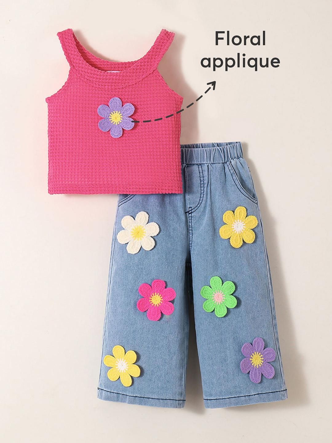 Buy Hopscotch Girls Applique 2 Pieces Pink Polyester Clothing Set -  - Apparel for Girls