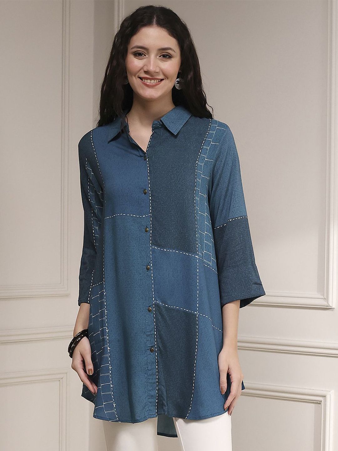 Biba Women Colourblocked Flared Sleeves Thread Work Kurta
