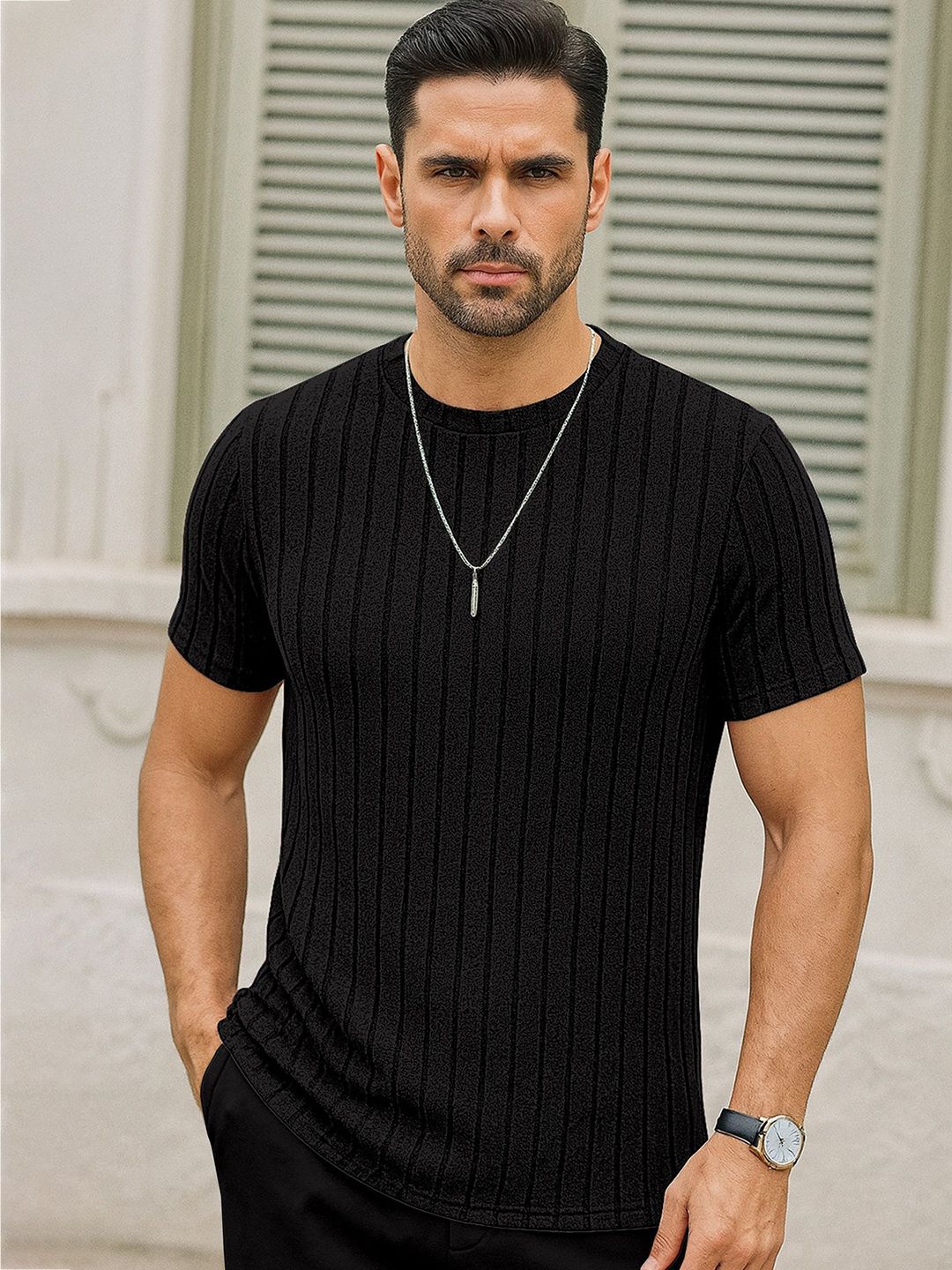 KAJARU Men Striped Pockets T-shirt