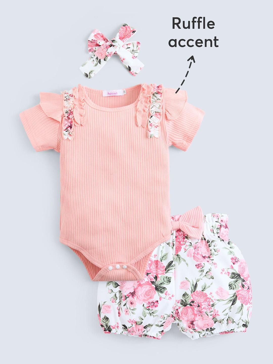 2-Pc Bow Applique Cozy Onesie & Shorts